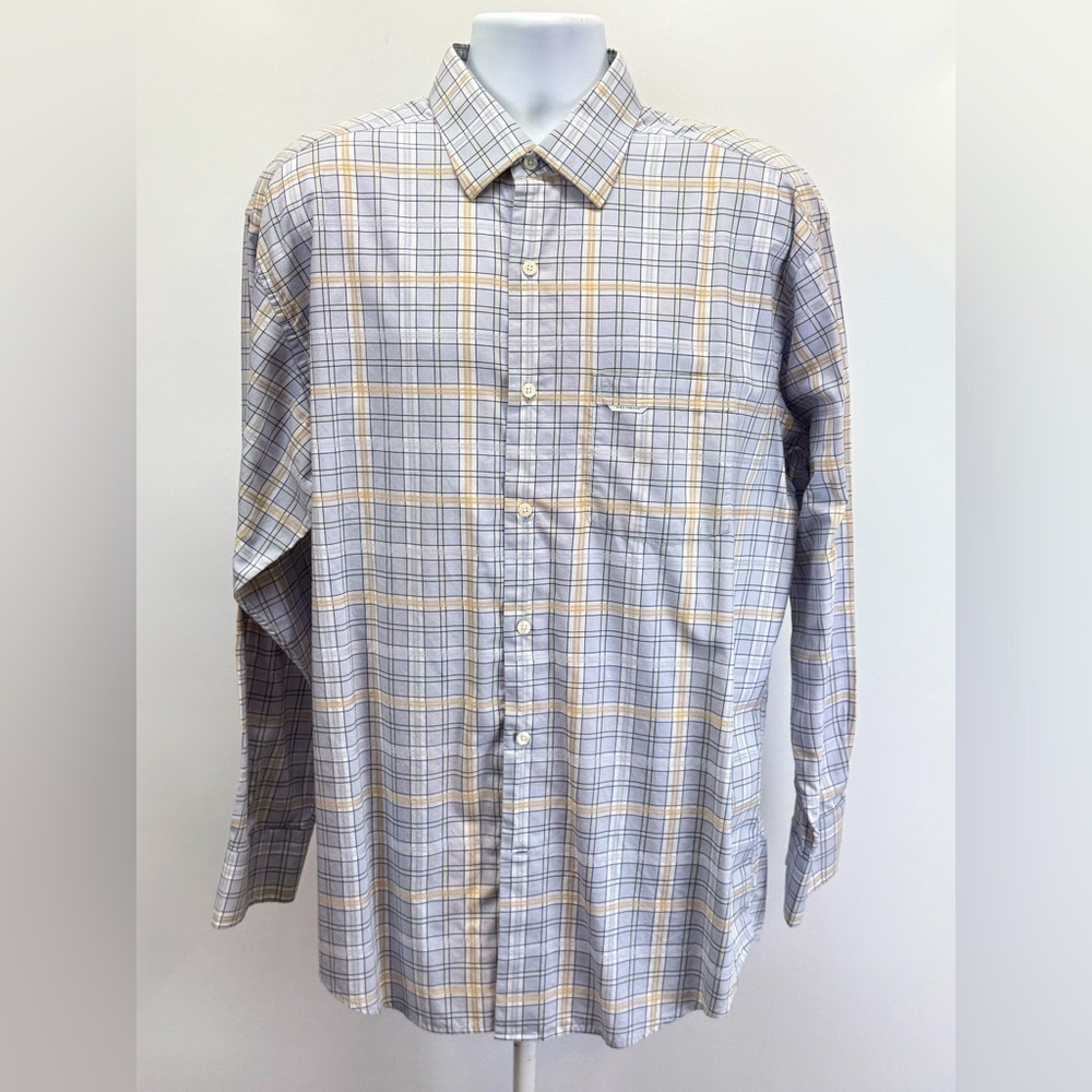 ALEX CANNON Men’s light blue and beige plaid long sleeve button down size XL
